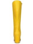Bright Yellow Knee High Block Heel Boots for Women