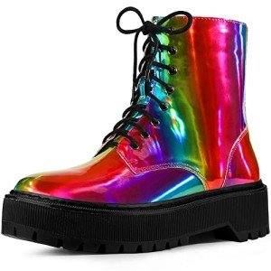 Allegra K Women's Colorful Lace-Up Platform Boots