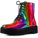 Allegra K Women's Colorful Lace-Up Platform Boots