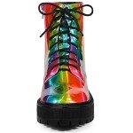 Allegra K Women's Colorful Lace-Up Platform Boots