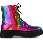 Allegra K Women's Colorful Lace-Up Platform Boots