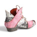 Red Newspaper Print Lace Up Ankle Boots