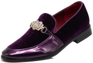 Purple Rhinestone Glitter Slip-On Dress Shoes for Men