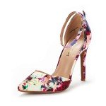 Colorful Floral Ankle Strap High Heel Pumps