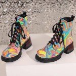 Colorful Sparkly Women's Ankle Combat Boots