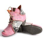 Red Newspaper Print Lace Up Ankle Boots