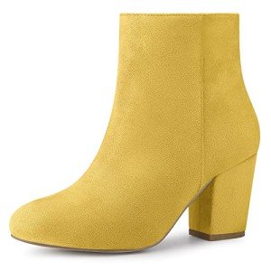 Allegra K Yellow Chunky Heel Ankle Boots
