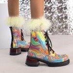 Colorful Sparkly Women's Ankle Combat Boots
