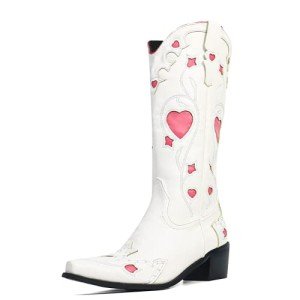 Colorful Heart Embroidered Mid Calf Cowgirl Boots