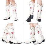 Colorful Heart Embroidered Mid Calf Cowgirl Boots
