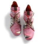 Red Newspaper Print Lace Up Ankle Boots