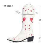 Colorful Heart Embroidered Mid Calf Cowgirl Boots