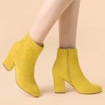 Allegra K Yellow Chunky Heel Ankle Boots
