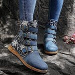 Boho Floral Denim Ankle Boots for Women