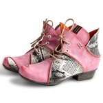 Red Newspaper Print Lace Up Ankle Boots