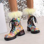 Colorful Sparkly Women's Ankle Combat Boots