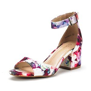 Floral Low Heel Ankle Strap Dress Sandal