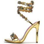 Colorful Rhinestone Ankle Wrap Heeled Sandals