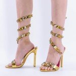 Colorful Rhinestone Ankle Wrap Heeled Sandals
