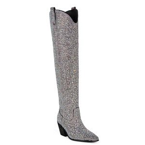 Colorful Rhinestone Thigh High Cowgirl Boots for Women