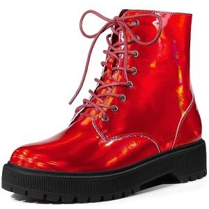Colorful Lace-Up Red Platform Ankle Boots for Women
