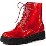 Colorful Lace-Up Red Platform Ankle Boots for Women