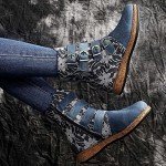 Boho Floral Denim Ankle Boots for Women