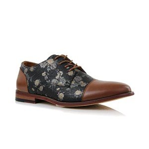 Floral Lace-Up Oxford Shoes for Men - Orchid Brown