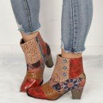 Colorful Women's Snake Skin Chunky Heeled Booties