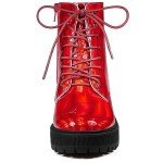 Colorful Lace-Up Red Platform Ankle Boots for Women