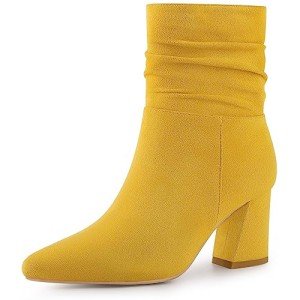 Allegra K Yellow Chunky Heel Ankle Boots
