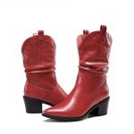 Red Mid-Calf Cowboy Boots for Women