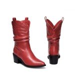 Red Mid-Calf Cowboy Boots for Women