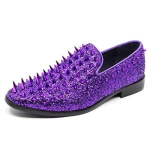 Purple Sparkly Spike Loafers for Men