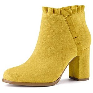 Bright Yellow Ruffle Block Heel Ankle Boots