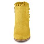 Bright Yellow Ruffle Block Heel Ankle Boots