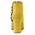 Bright Yellow Ruffle Block Heel Ankle Boots