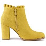 Bright Yellow Ruffle Block Heel Ankle Boots