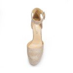 Gold Glitter Chunky Heel Platform Pumps for Women