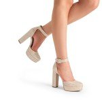 Gold Glitter Chunky Heel Platform Pumps for Women