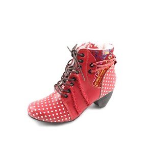 CHSHOER Faux Fur Lining Women's Retro Polka Dot Leather Patchwork Booties Low Heel Lace-up Women's Ankle Snow Boots(Red,9.5)