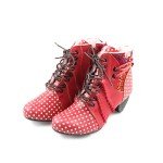 CHSHOER Faux Fur Lining Women's Retro Polka Dot Leather Patchwork Booties Low Heel Lace-up Women's Ankle Snow Boots(Red,9.5)