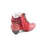 CHSHOER Faux Fur Lining Women's Retro Polka Dot Leather Patchwork Booties Low Heel Lace-up Women's Ankle Snow Boots(Red,9.5)