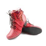 CHSHOER Faux Fur Lining Women's Retro Polka Dot Leather Patchwork Booties Low Heel Lace-up Women's Ankle Snow Boots(Red,9.5)