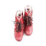 CHSHOER Faux Fur Lining Women's Retro Polka Dot Leather Patchwork Booties Low Heel Lace-up Women's Ankle Snow Boots(Red,9.5)