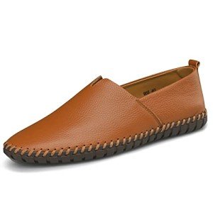LUODENGLANG Men's Genuine Leather Loafer Shoes Slip On Soft Breathable Handmade Stitching Fashion Casual Shoes Lightweight Driving Dress Shoe Brown 7.5 M40