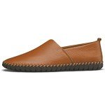 LUODENGLANG Men's Genuine Leather Loafer Shoes Slip On Soft Breathable Handmade Stitching Fashion Casual Shoes Lightweight Driving Dress Shoe Brown 7.5 M40