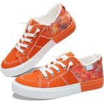 Obtaom Womens Colour Blocking Play Canvas Sneakers Cute Tie Dye Splicing Slip on Shoes Comfortable Multi Walking Shoes for Lady(Orange,US9)