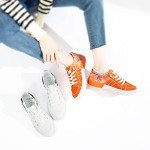 Obtaom Womens Colour Blocking Play Canvas Sneakers Cute Tie Dye Splicing Slip on Shoes Comfortable Multi Walking Shoes for Lady(Orange,US9)