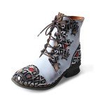 TMA EYES Geometric-Contrast Patchwork Leather Combat Women Boot White 8.5